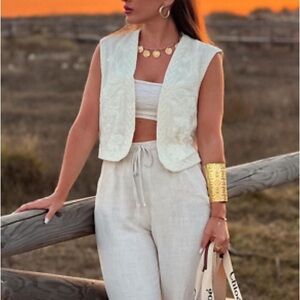 Zara | Boho Embroidered 100% Cotton Cream Vest